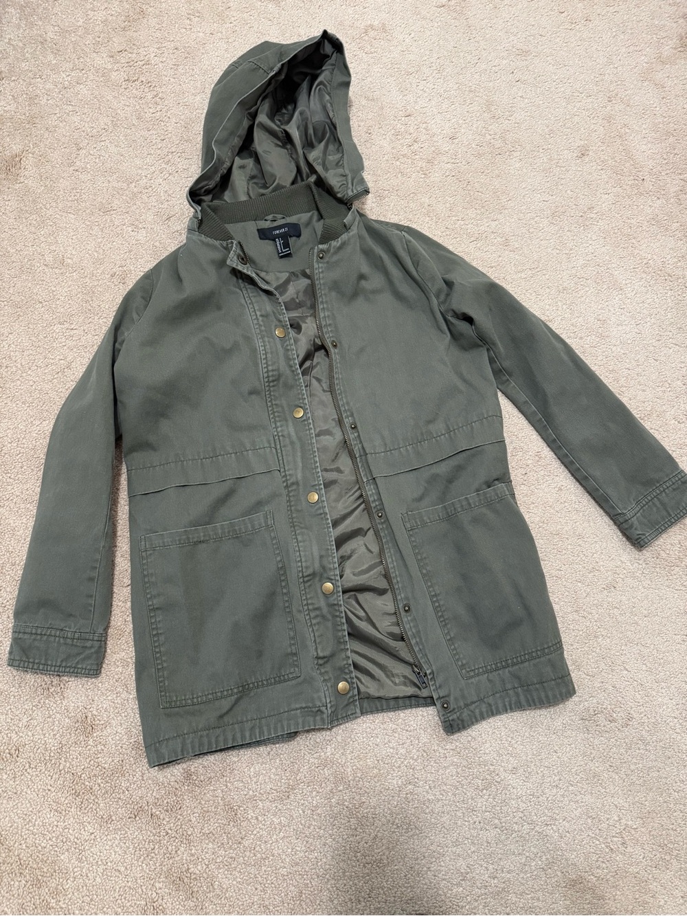 Forever 21 Hooded Utility Jacket in Olive